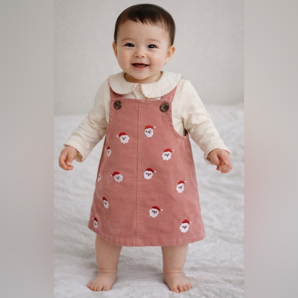 New w tags! Toddler Pink Corduroy Santa Pinafore Dress with Cream Top